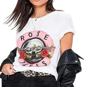Rose N Roses White Retro Graphic T-Shirt